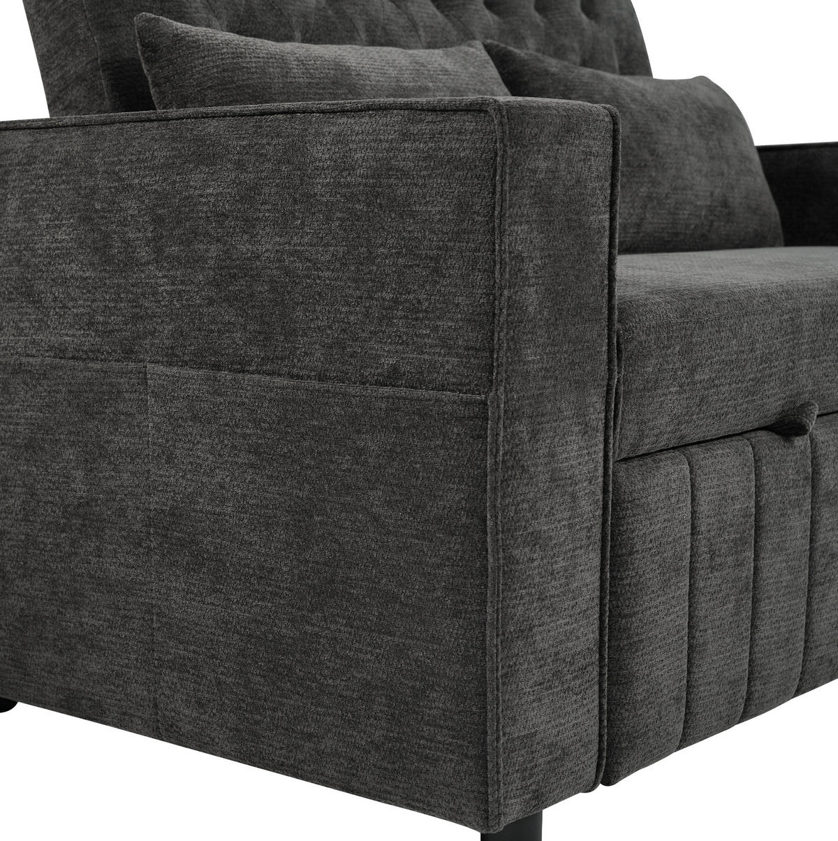 SCHLAFSOFA aus Chenille 140x137x84 cm Grau mit Schlaffunktion, USB-Anschluss, Getränkehalter und verstellbarer Rückenlehne - Grau, Textil (137/84/140cm) - Modfu