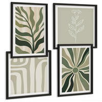 BILDER SET 4er Set - 50x50 cm & 40x60 cm Schwarzer Rahmen - Pflanzenmuster grüner Minimalismus - Schwarz, Kunststoff (50/50cm) - TULUP