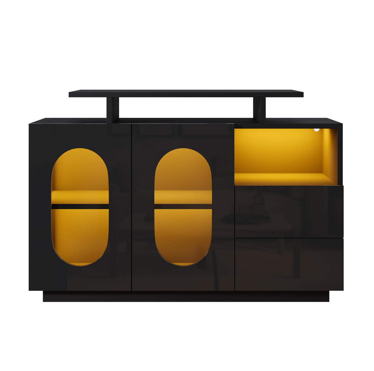 SIDEBOARD 120/40/80 cm mit LED-Beleuchtung, Glastüren und verstellbaren Einlegeböden, Schwarz - Schwarz, Holzwerkstoff (120/80/40cm) - Redom