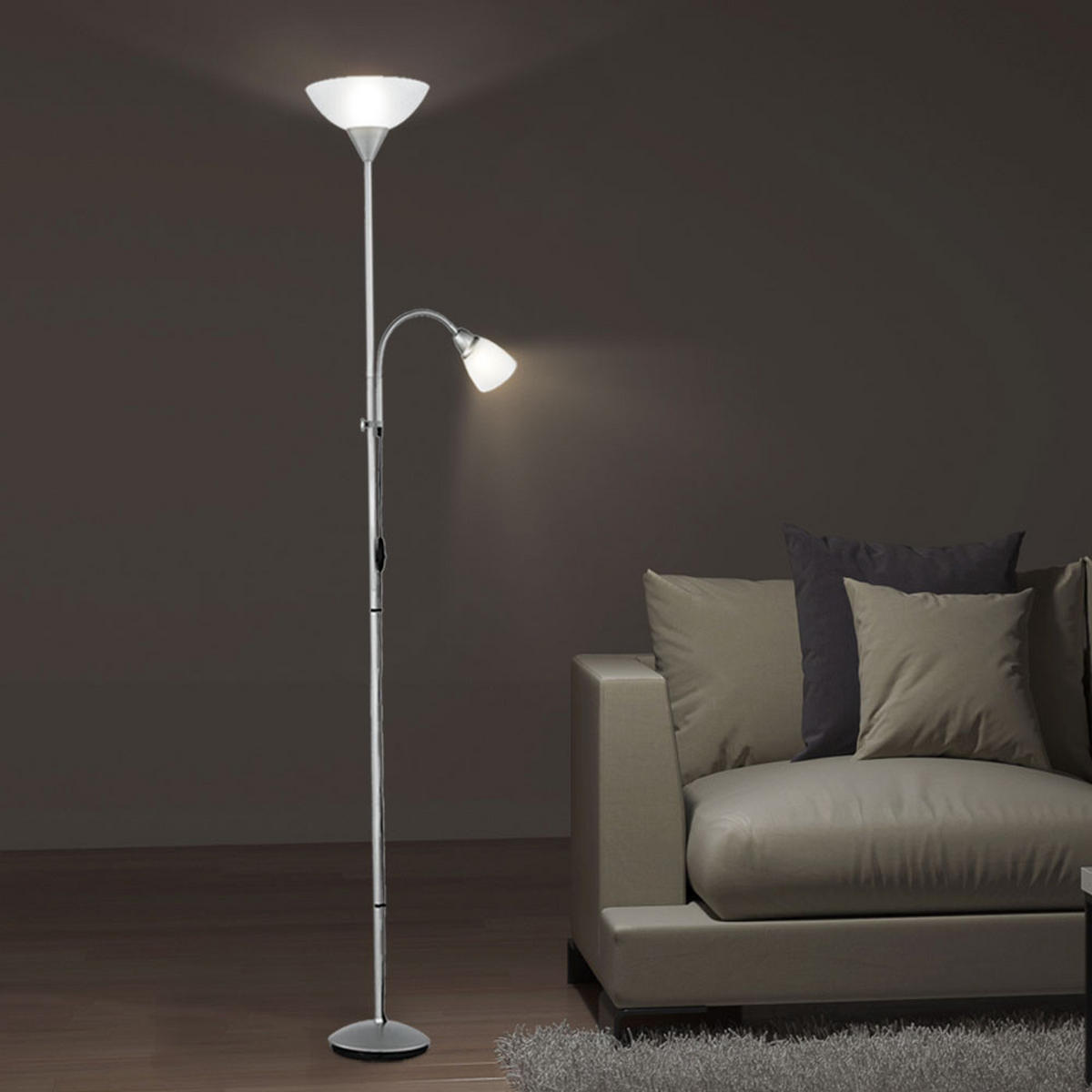 RGB LED STEHLEUCHTE Metall Silber - Silberfarben, Metall (6/11.2/180cm)