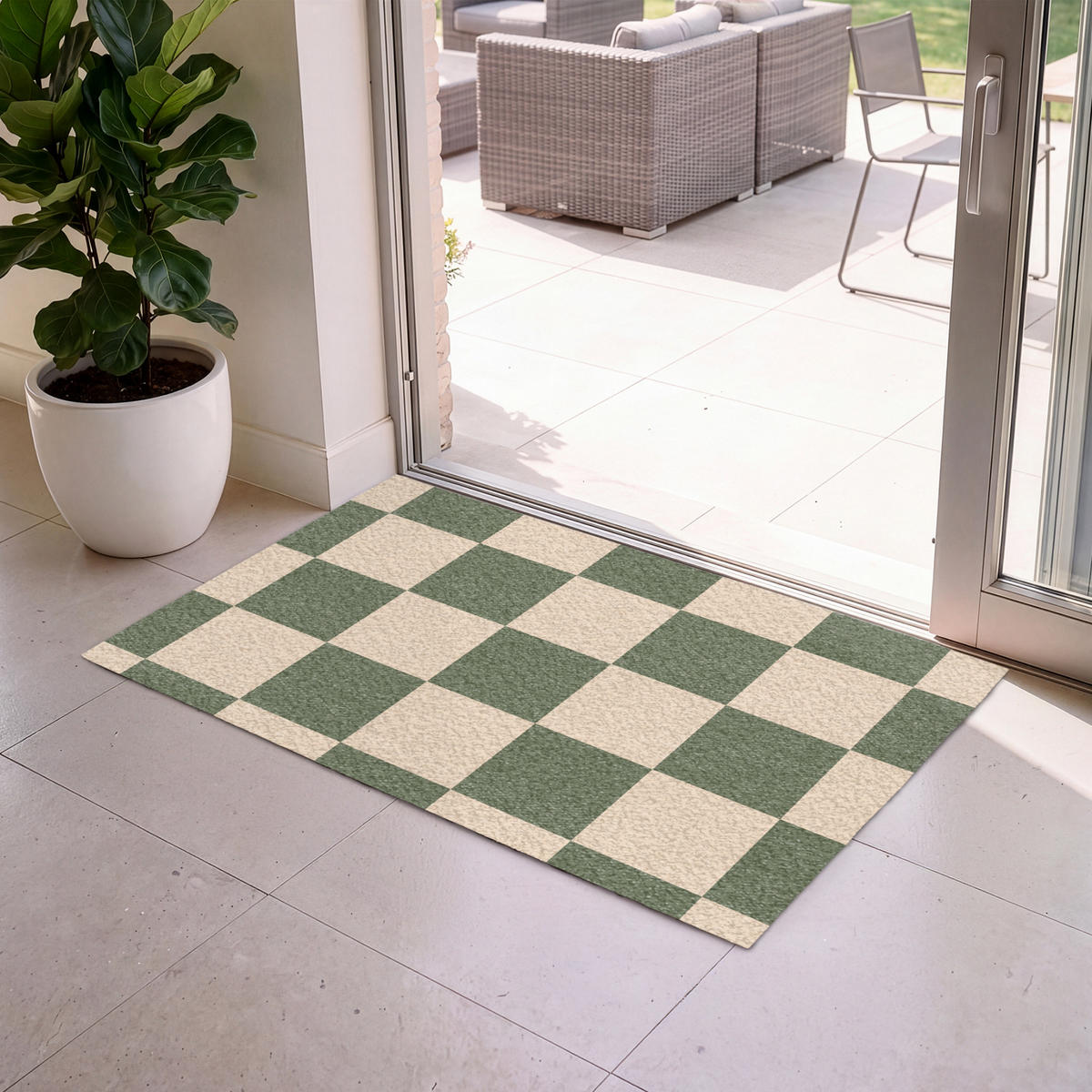 ROHOŽKA Šachovnicový potisk - Zelená - Béžová - Bloky 120x80 cm - olivově zelená, textil/umělá hmota (120/0.4cm) - MuchoWow