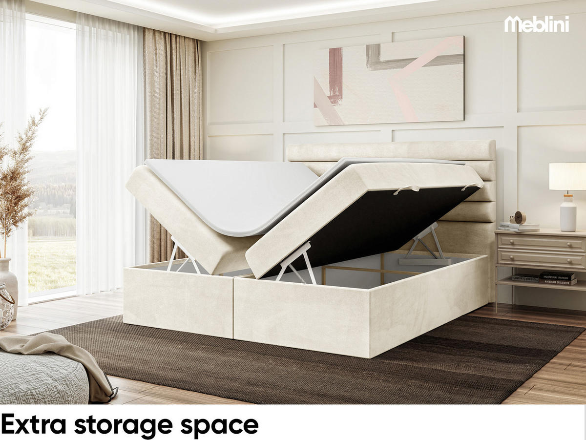 BOXBETT KARIM 160x200 cm in Creme Samt - Creme/Schwarz, Holz/Holzwerkstoff (160/200cm) - Meblini