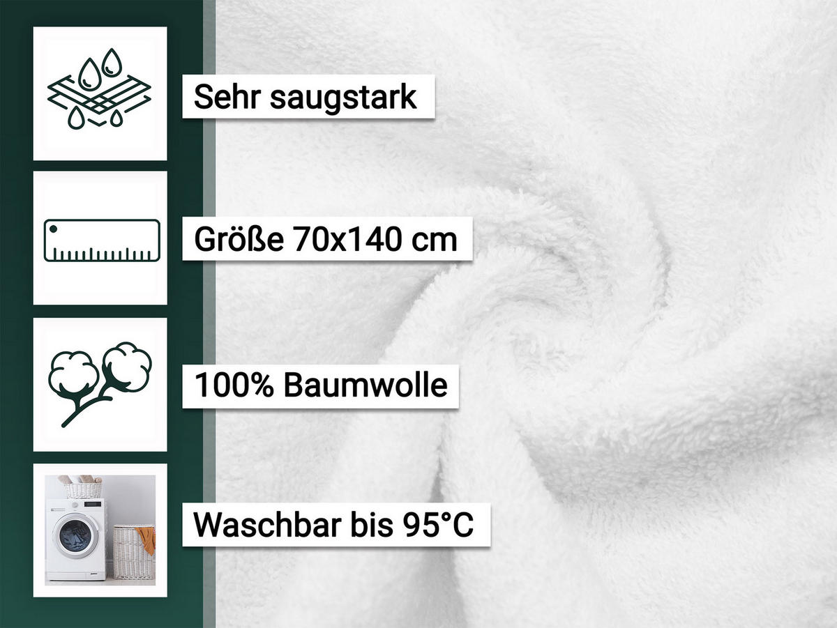 DUSCHTÜCHER, 5er-Set, 70x140 cm, 100% Baumwolle, Weiß - Weiß, Textil (70/140cm) - Zollner