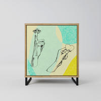 SIDEBOARD BODY LANGUAGE, Eichefarben, 57,5x42x67,5 cm, Schwarze Metall-Rahmenfüße - Eichefarben/Multicolor, Holzwerkstoff/Metall (57.5/67.5/42cm) - SpaceRebels