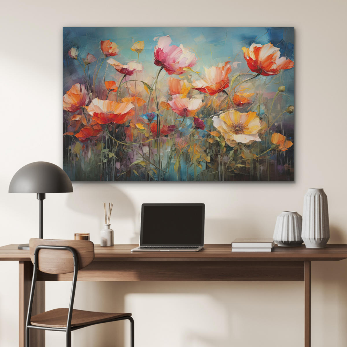 AKUSTIKPANEEL Blumen - Aquarell - Kunst - Botanisch - Natur 100x70 cm - Orange, Textil (100/0.9/70cm) - MuchoWow