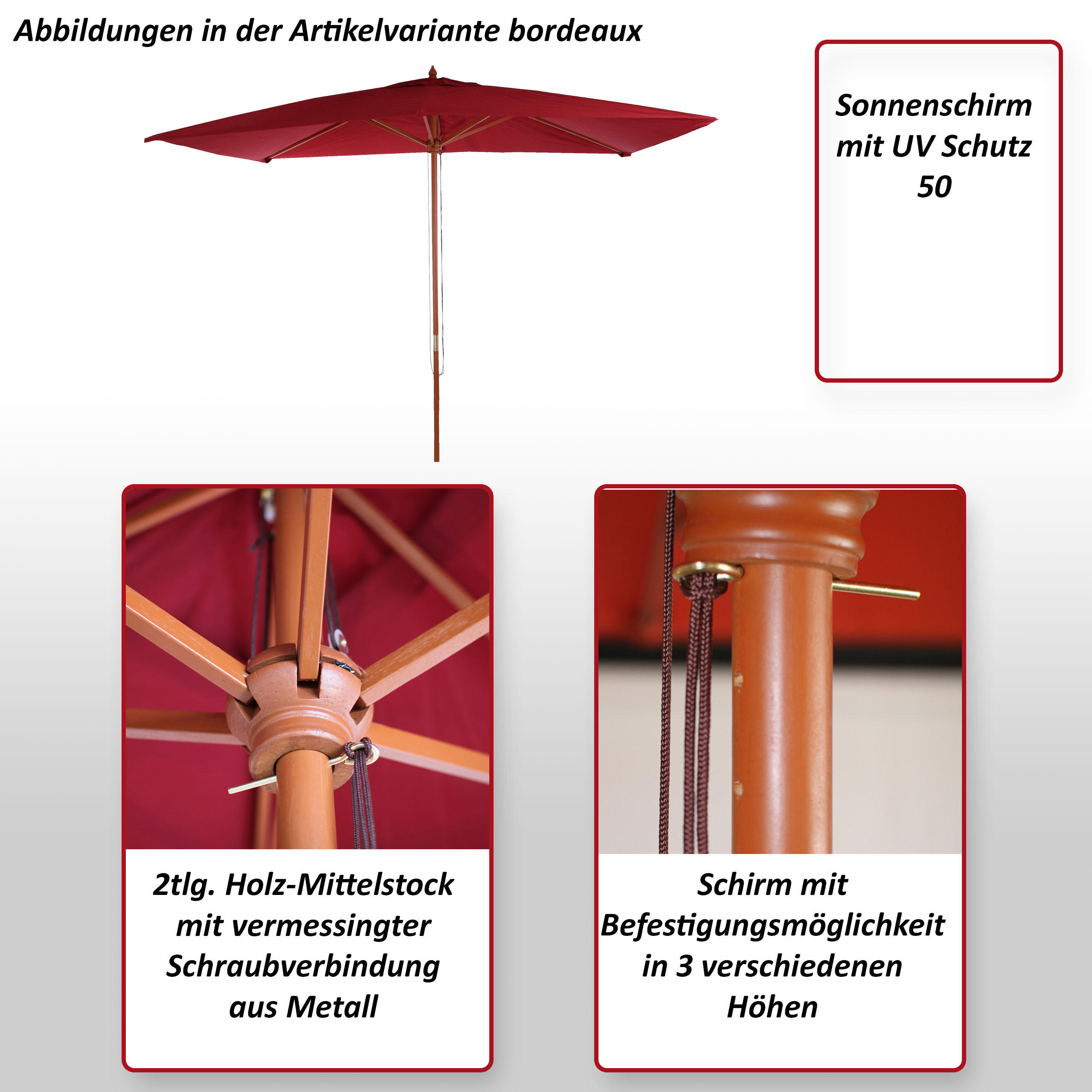 SONNENSCHIRM I Cremeweiß - Weiß, Holz (300/200cm) - MCW