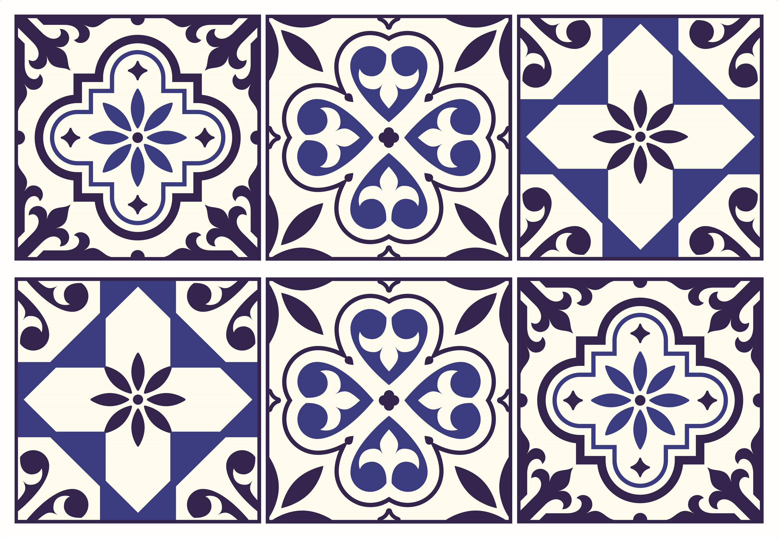 WANDTATTOO Fliesenmuster 65 x 42.5 cm - Blau, Papier (65/42.5/42.5cm) - Sanders & Sanders