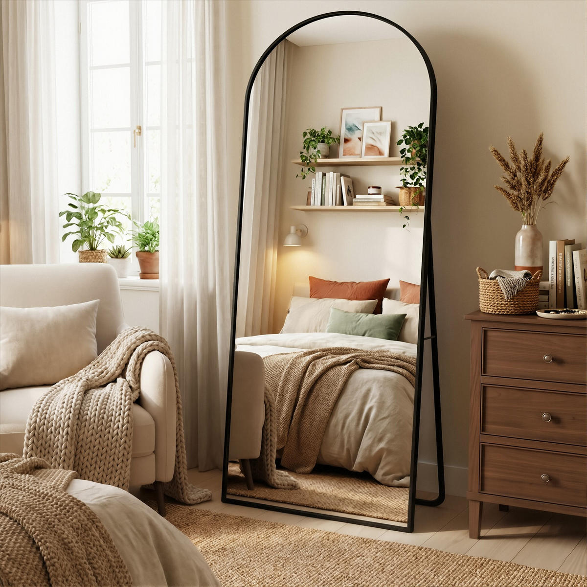 GANZKÖRPERSPIEGEL Bogen-Design mit U-Standfuß & Aluminiumrahmen 180/80 cm Schwarz - Schwarz, Glas/Metall (80/180/3cm) - Creahappy