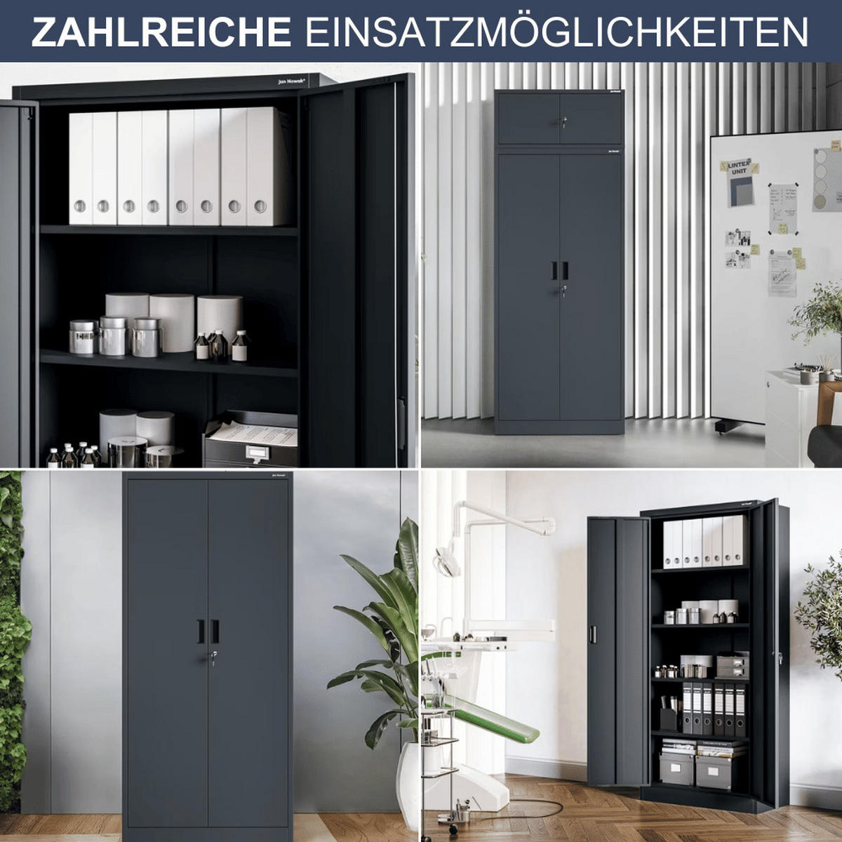 AKTENSCHRANK abschließbar KADO mit Flügeltüren 175x80x40cm Anthrazit - Anthrazit, Metall (80/175/40cm) - DELUKE