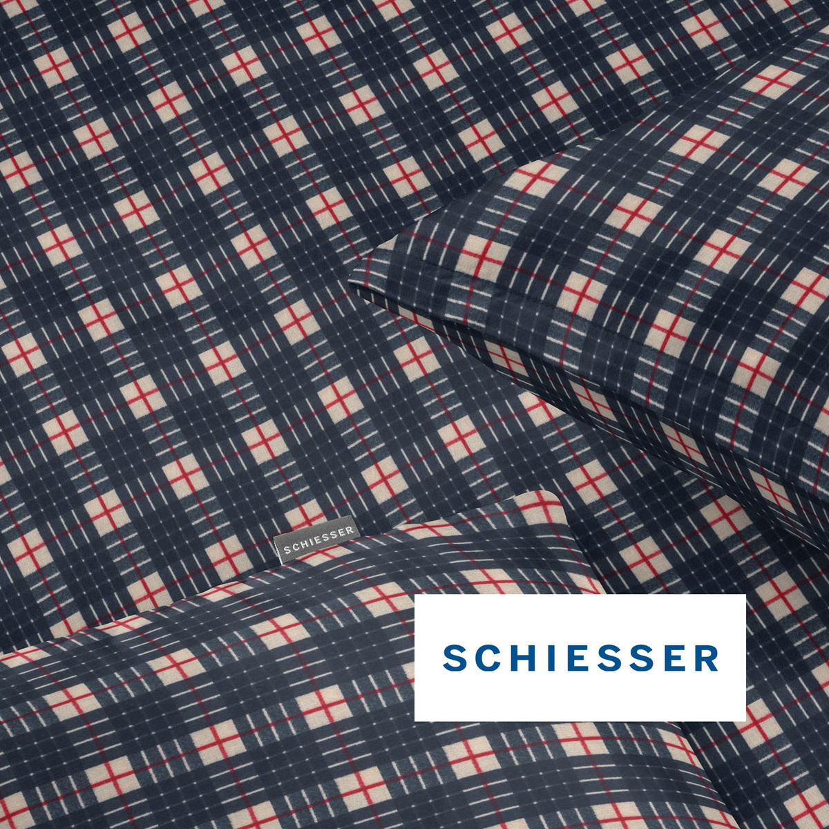 BETTWÄSCHESET Family Check - Feinbiber - 2-teilig - 135x200 cm - Blau - Blau, Textil (135/200cm) - SCHIESSER