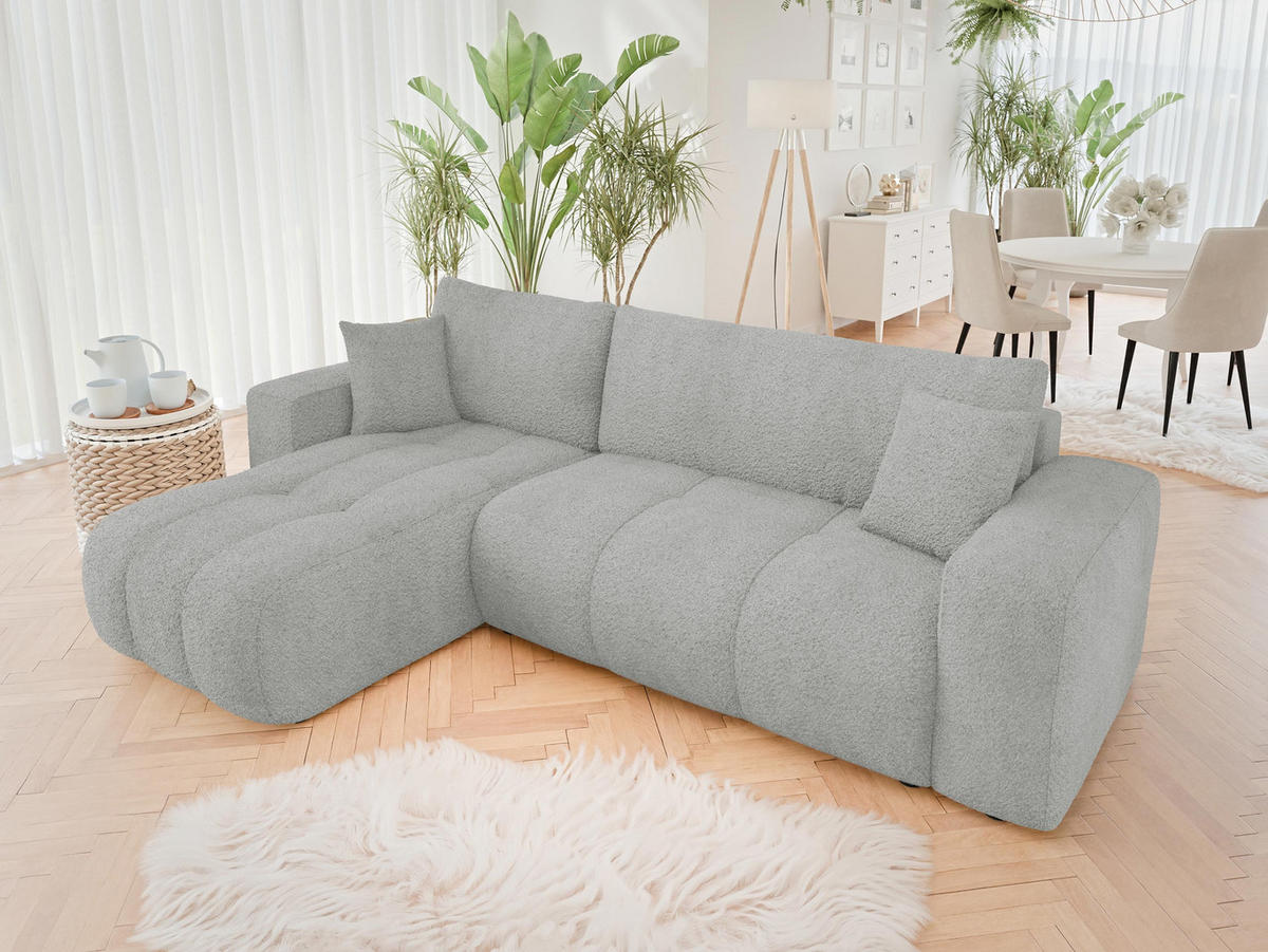 ECKSOFA Furyn Boucle - Schwarz/Grau, Holzwerkstoff/Kunststoff (244/145cm) - MIRJAN24
