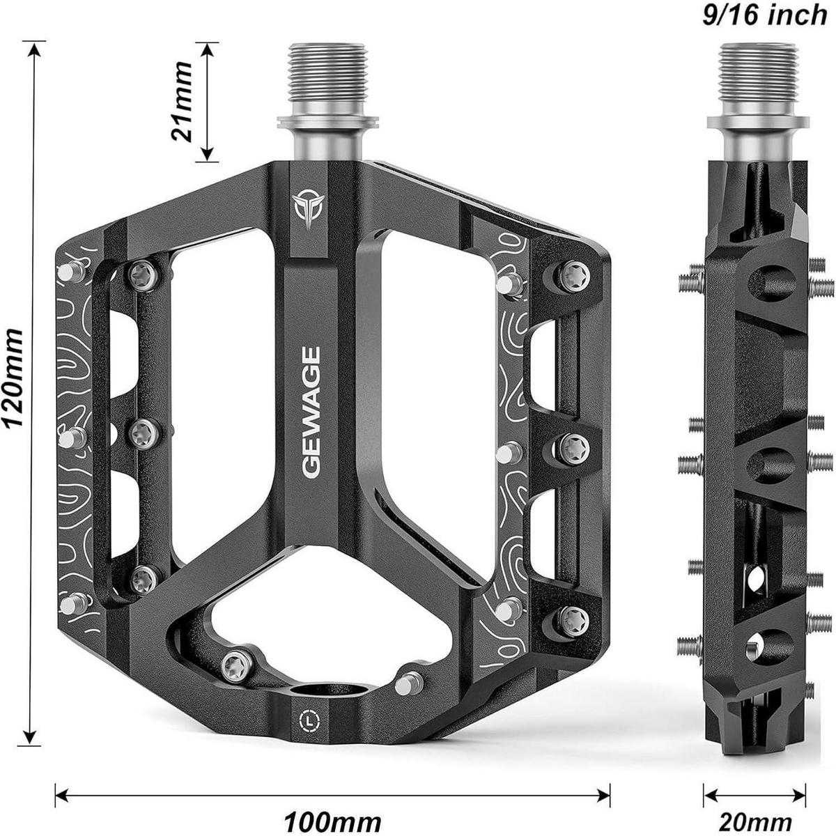 FAHRRADPEDALE Set – Flat Pedale für Mountainbike & Gravel Bike, rutschfest, Aluminium, Schwarz - Schwarz, Metall (10/2/12cm)
