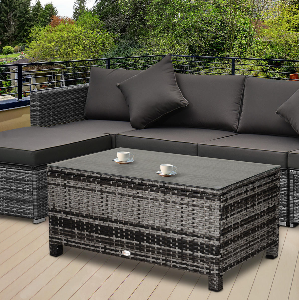 GARTENTISCH 85/50/39 cm grau aus Polyrattan mit Glasplatte - Grau, Kunststoff (85/50/39cm) - OKWISH