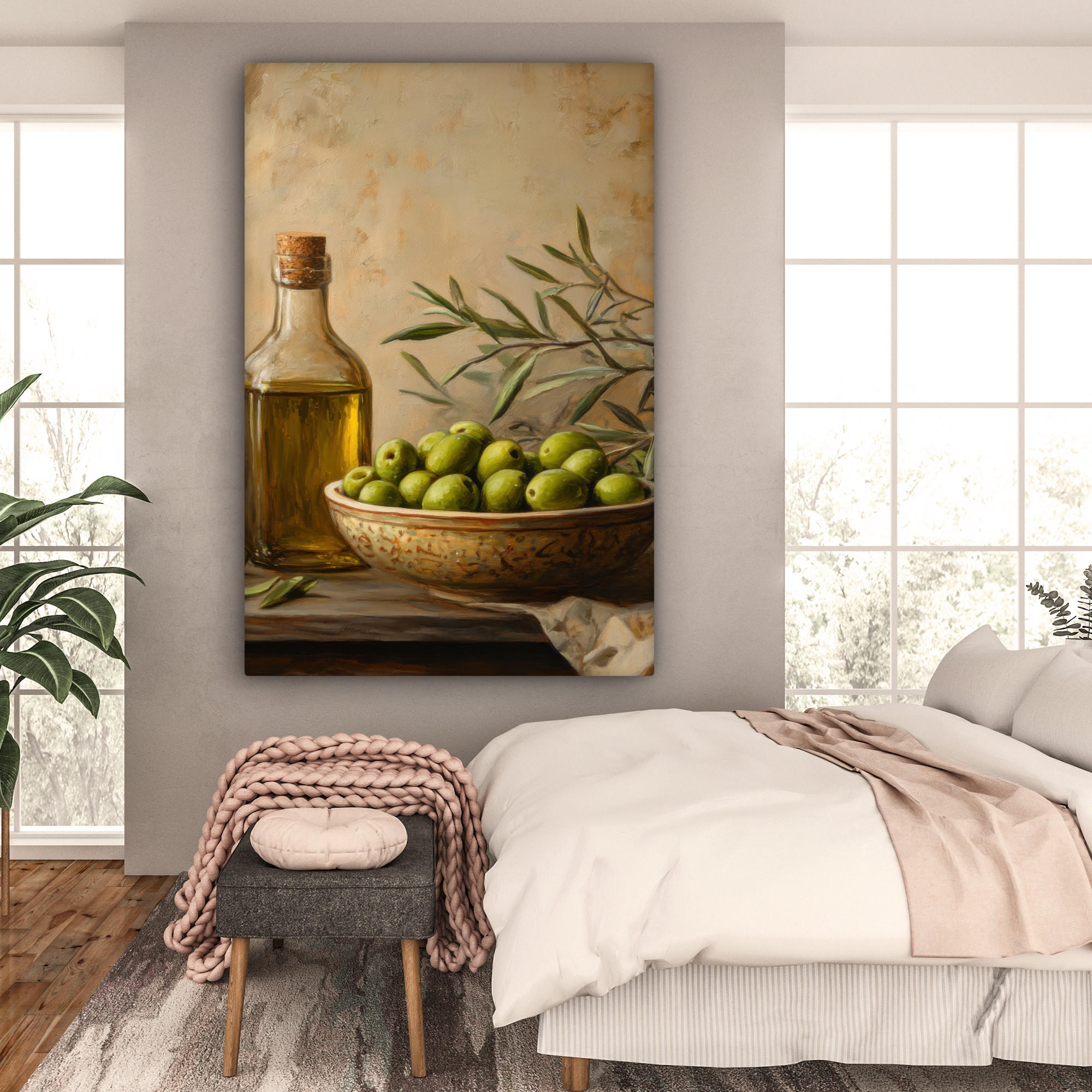 LEINWANDBILD Oliven - Stilleben - Vintage 90x140 cm - Olivgrün, Textil (90/140cm) - MuchoWow