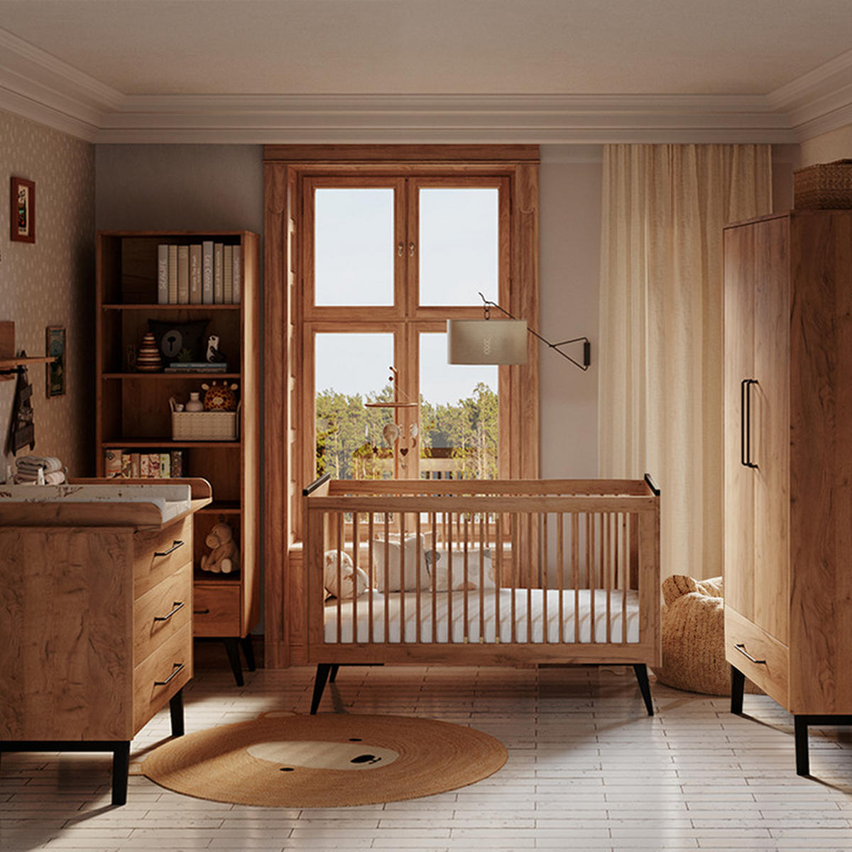 POKOJ PRO MIMINKO 3DÍLNÝ Retro Dřevo - hnědá, kompozitní dřevo (144.4/91.6/75.2cm) - Petits-meubles