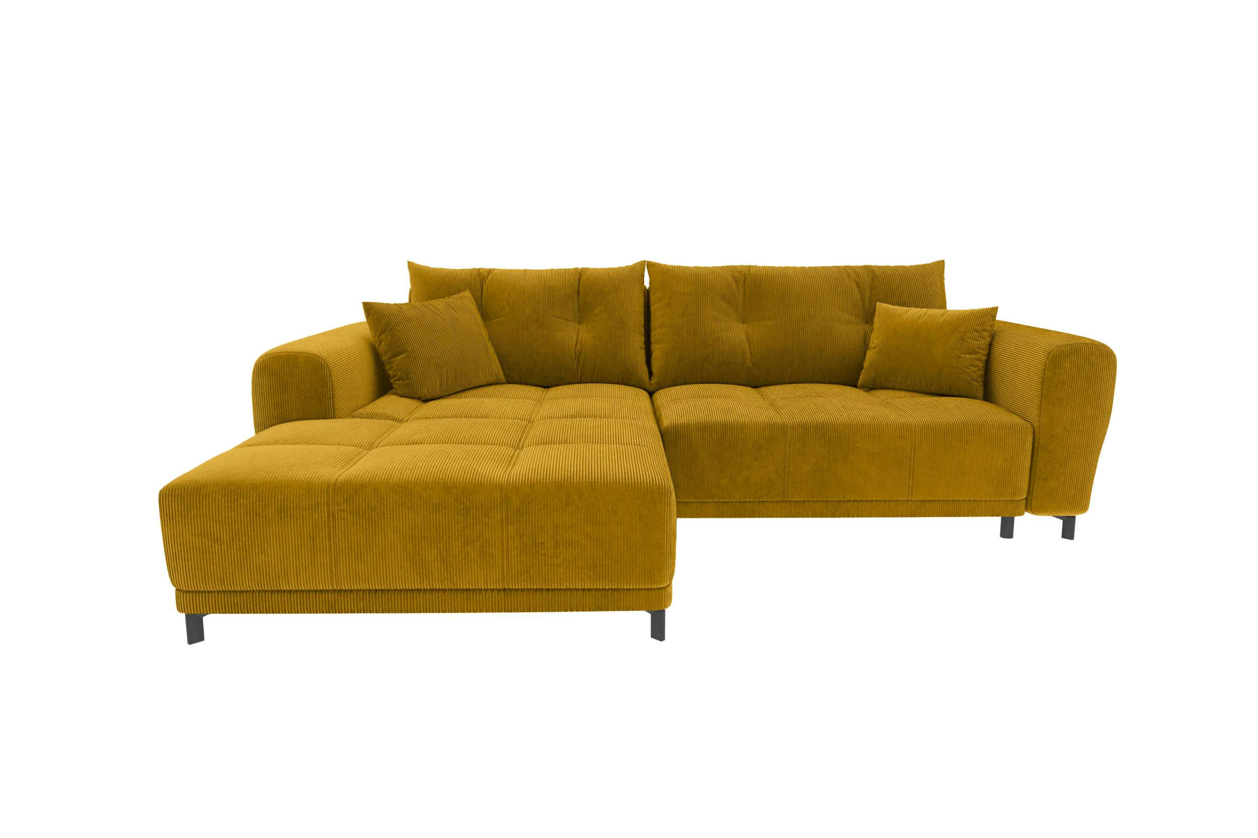 ECKSOFA Massimo Cordstoff Goldfarben inkl. Schlaffunktion Links - Goldfarben/Schwarz, Textil/Metall (246/177cm) - 99rooms