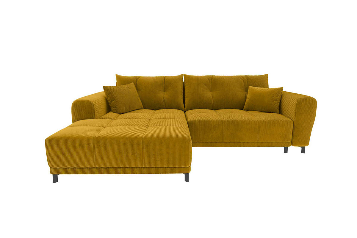 ECKSOFA Massimo Cordstoff Goldfarben inkl. Schlaffunktion Links - Goldfarben/Schwarz, Textil/Metall (246/177cm) - 99rooms