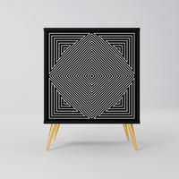SIDEBOARD POLYGON ILLUSION, Schwarz, 57,5x42x75,5 cm, Goldfarbene Metallfüße - Goldfarben/Multicolor, Holzwerkstoff/Metall (57.5/75.5/42cm) - SpaceRebels
