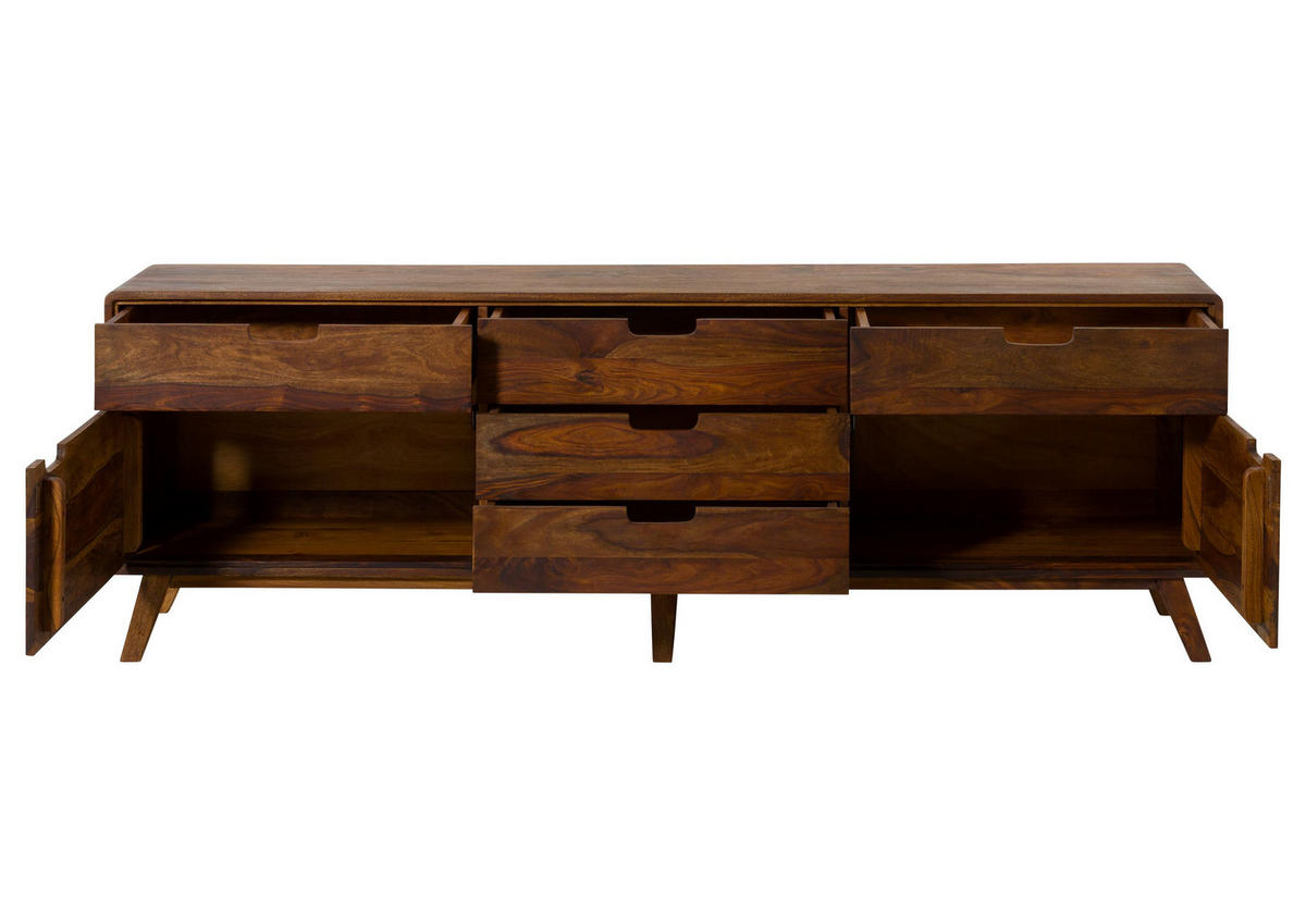 SIDEBOARD Sheesham 200x40x65 walnuss gewachst MALMÖ 2 #130 - Dunkelbraun, Holzwerkstoff (200/65/40cm) - Massivmoebel24