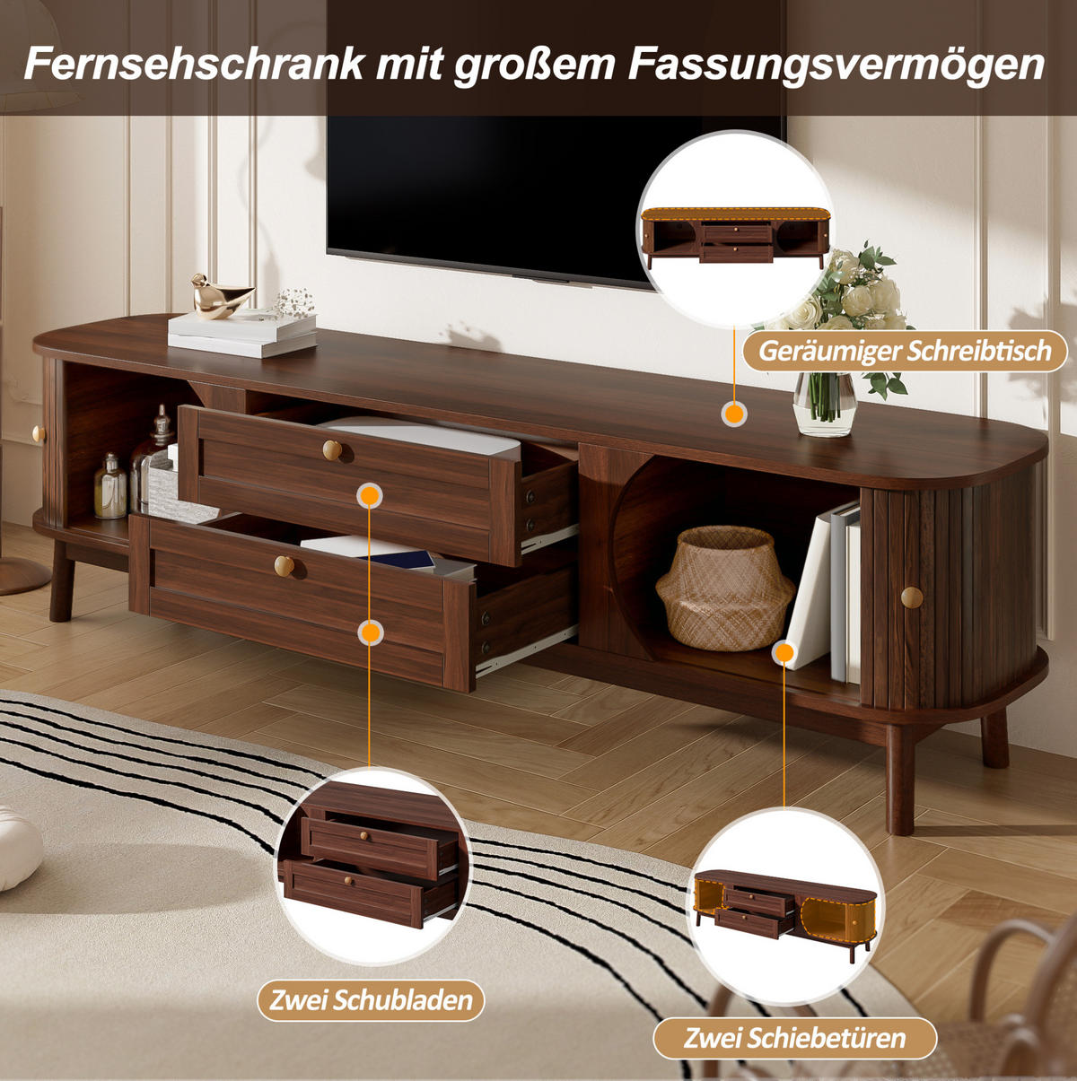 TV-LOWBOARD 170/39,5/46 cm Nussbaum aus MDF mit Schubladen - Walnussfarben, Holzwerkstoff (39.5/46/170cm) - OKWISH
