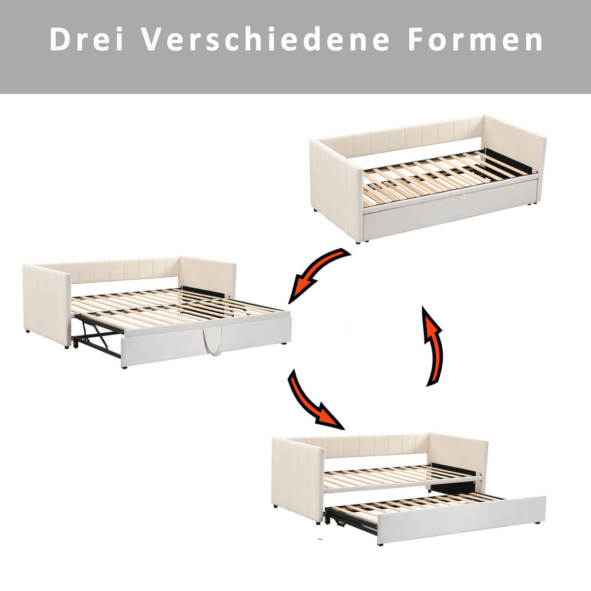 AUSZIEHBETT 90/180/200 cm DE-01586, in Beige - Beige, Holzwerkstoff (90/200cm) - ComfortXL