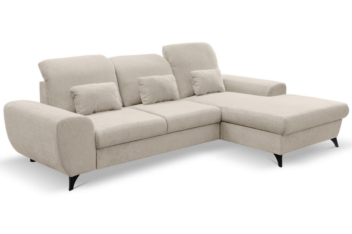 ECKSOFA LUCE R-S Creme Plüsch-Stoff mit Schlaffunktion - Creme, Holz (279/172cm) - MASSENO