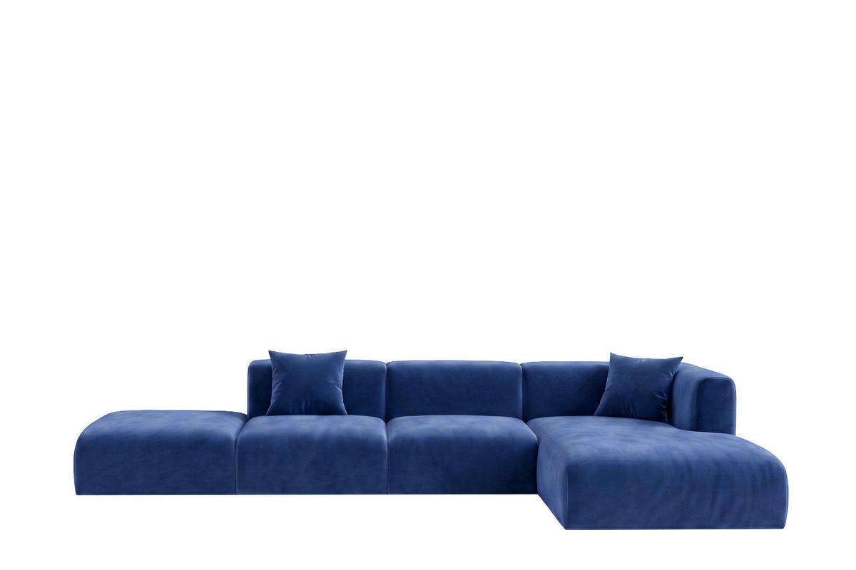 ECKSOFA L-Form Mit Hocker, Velvet-Stoff Bluvel, Tintenblau, Rechts, GRETA - Blau, Holz (386/179cm) - Kaiser Möbel