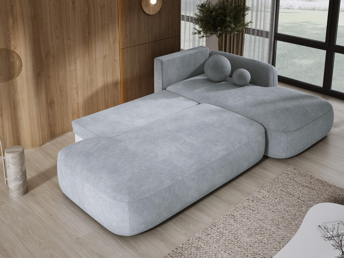 ECKSOFA BABU mit Bettfunktion – Moderne Polsterecke für Wohnzimmer, Funktionales Schlafsofa im Stoff CLOUD, 300x105x60 cm, Rechte, – Hellgrau - Hellgrau, Holz/Textil (300/190cm) - DomoHome