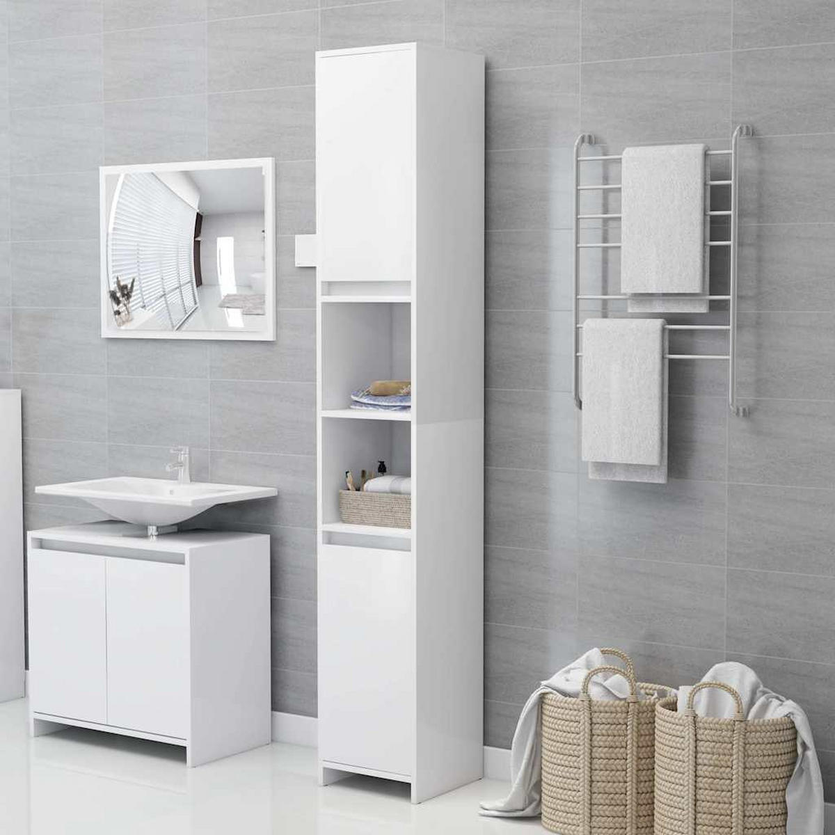 BADEZIMMERSCHRANK Weiss 30/30/183,5 Cm Holzwerkstoff - Weiß, Holzwerkstoff (30/183.5/30cm) - vidaXL