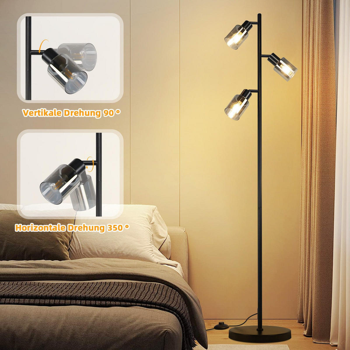 STEHLAMPE Yandell 23/138/23cm - Schwarz, Metall (23/138/23cm) - Nettlife