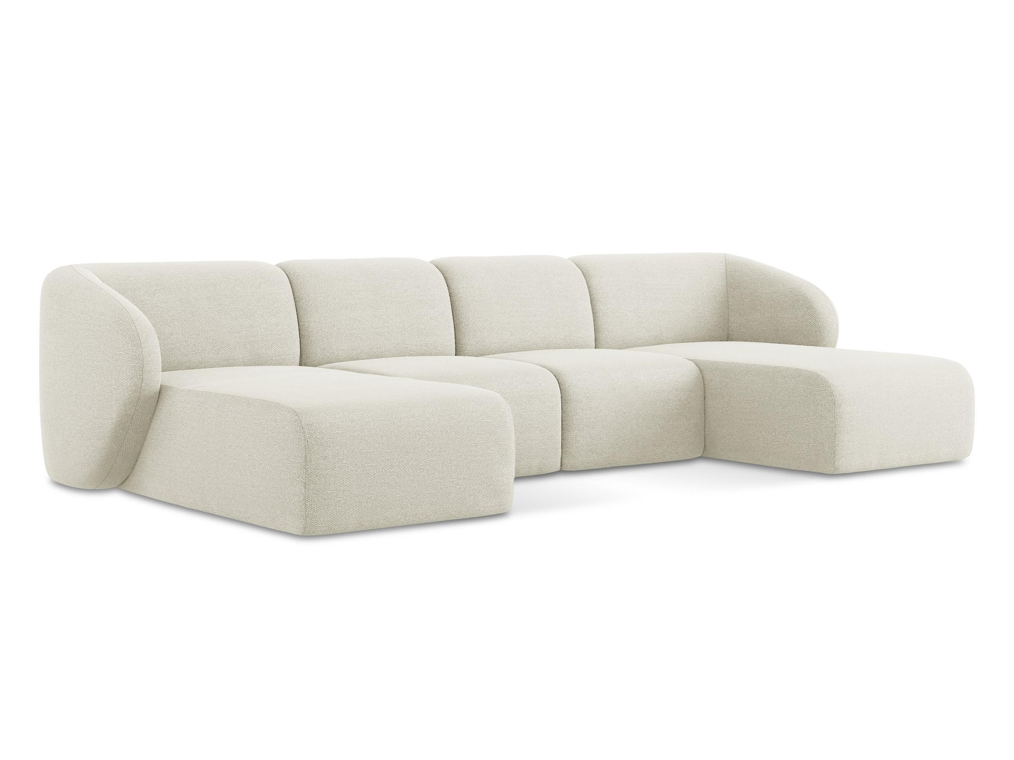 WOHNLANDSCHAFT Bouclé Stoff Beige - Sandfarben/Schwarz, Holzwerkstoff/Kunststoff (370/74/170cm) - Makamii