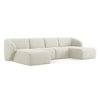 WOHNLANDSCHAFT Bouclé Stoff Beige - Sandfarben/Schwarz, Holzwerkstoff/Kunststoff (370/74/170cm) - Makamii