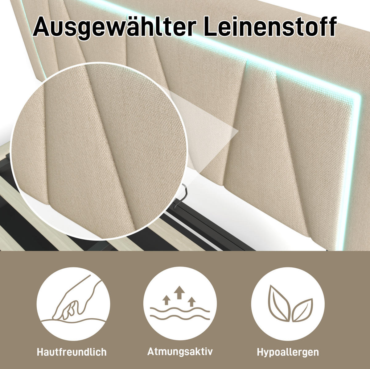 POLSTERBETT 160/200 cm Beige aus Leinenmaterial mit Stauraum - Beige, Textil (160/200cm) - OKMYHOME