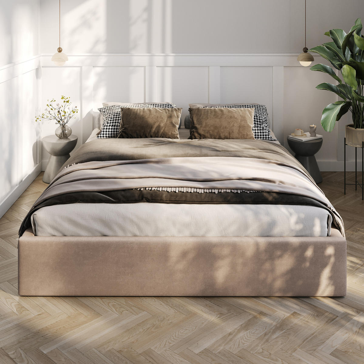 POLSTERBETT 160x200cm Bett mit Stauraum Lattenrost Beige - Beige, Holz/Holzwerkstoff (160/200cm) - Muralo