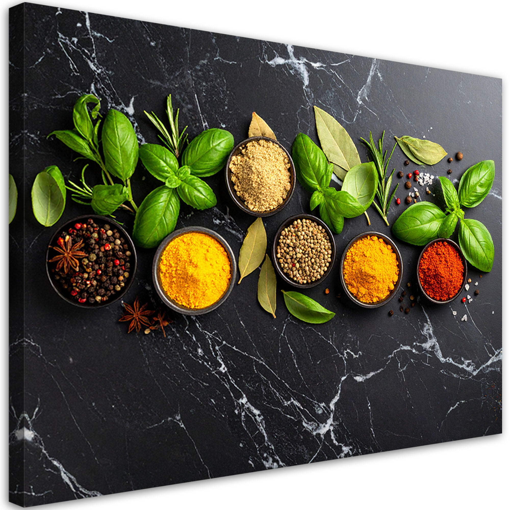 LEINWANDBILD Marmor bunte Gewürze und Kräuter 120x80cm - Grau, Textil (120/80cm) - Feeby