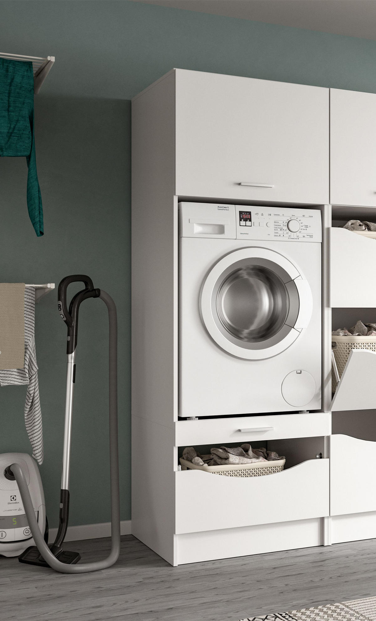 WASCHMASCHINENSCHRANK Mixx (B/H/T: ca. 66/195/68 cm) in Weiß/weiß - Weiß, Holzwerkstoff (66/195/68cm) - Homes & Jones