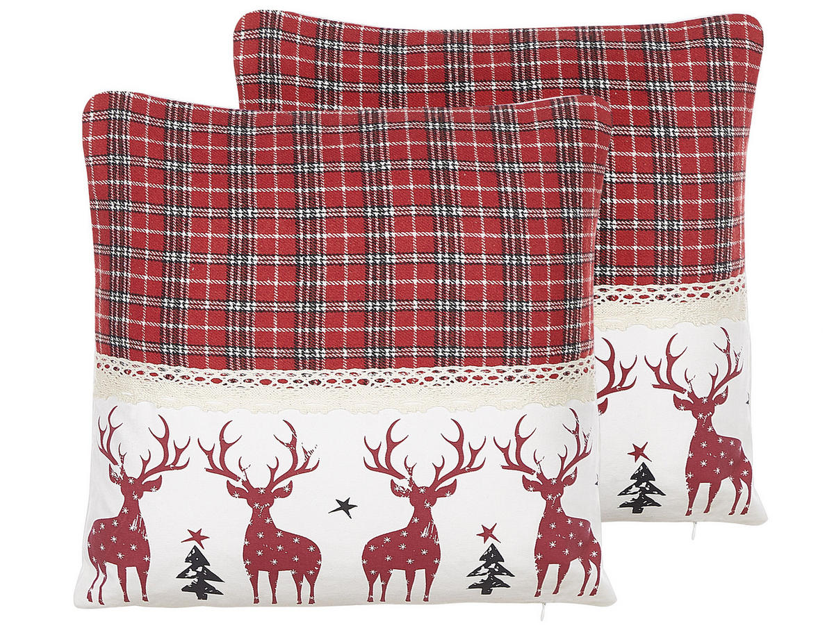 DEKOKISSEN 2er-Set Rot 45/45 cm Robbie - Rot, Naturmaterialen/Textil (45/45cm) - Beliani