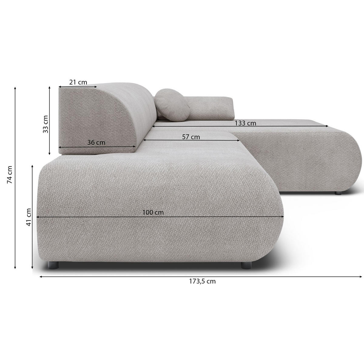ECKSOFA Armone Hellbeige Chenille - Ecru/Schwarz, Kunststoff/Textil (286/173.5cm) - Selsey