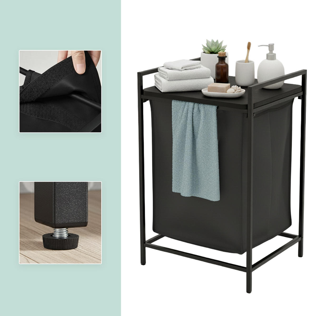 WÄSCHESAMMLER - Anthrazit, Holzwerkstoff/Textil (50/72/33cm) - Relaxdays