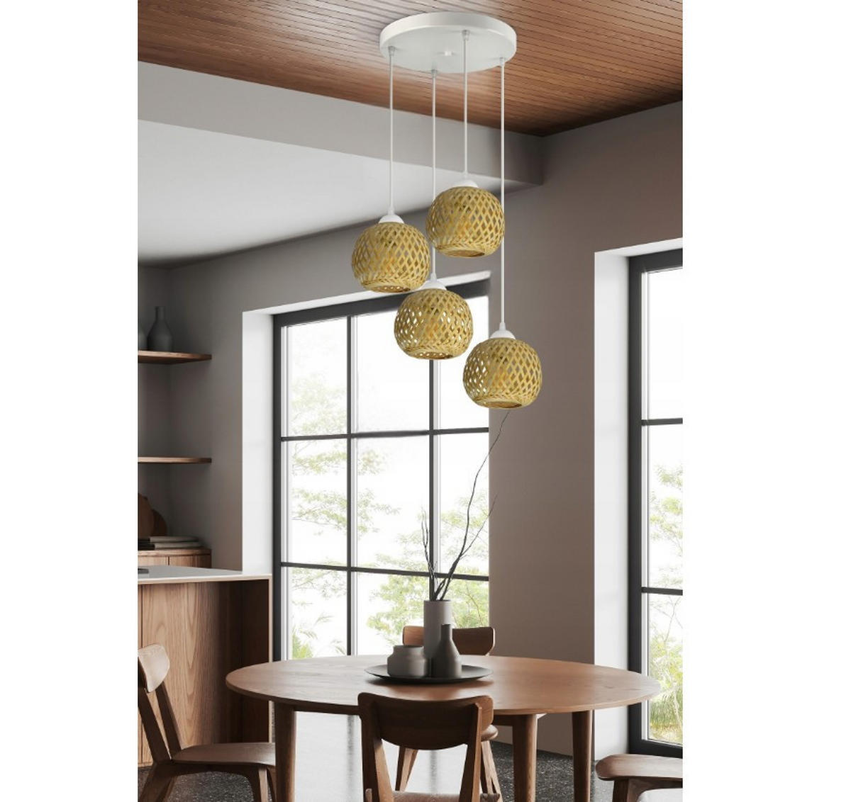 PENDELLEUCHTE BOHO - Beige/Weiß, Glas/Metall (34/34/100cm) - kiki design