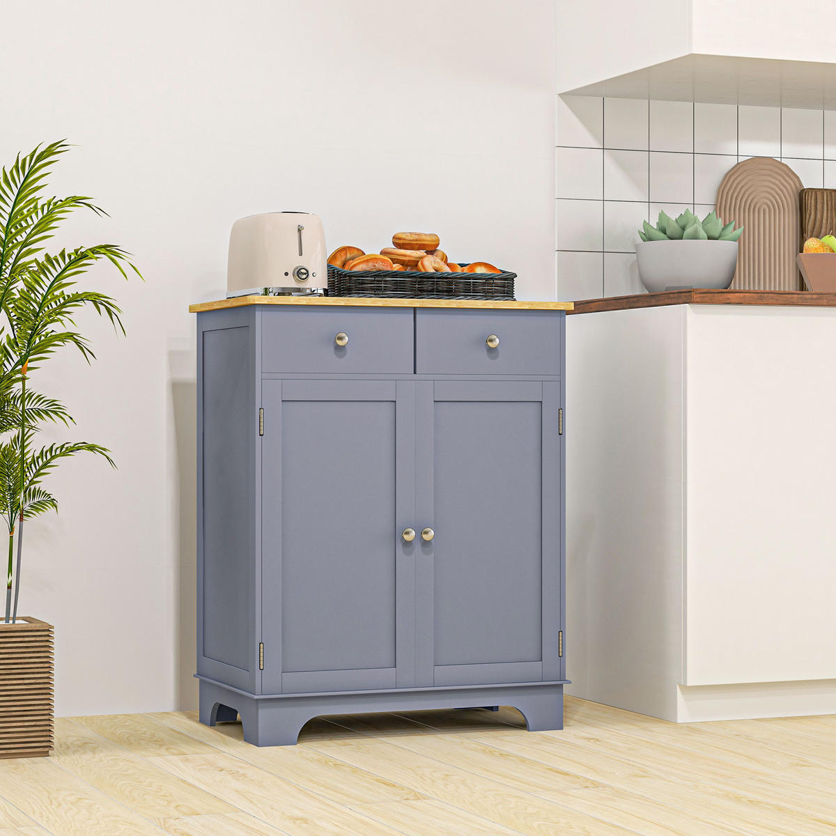 SIDEBOARD DE-11096 2 Schubladen Grau/Naturholz - Grau, Holzwerkstoff (68/85/40.3cm) - ComfortXL