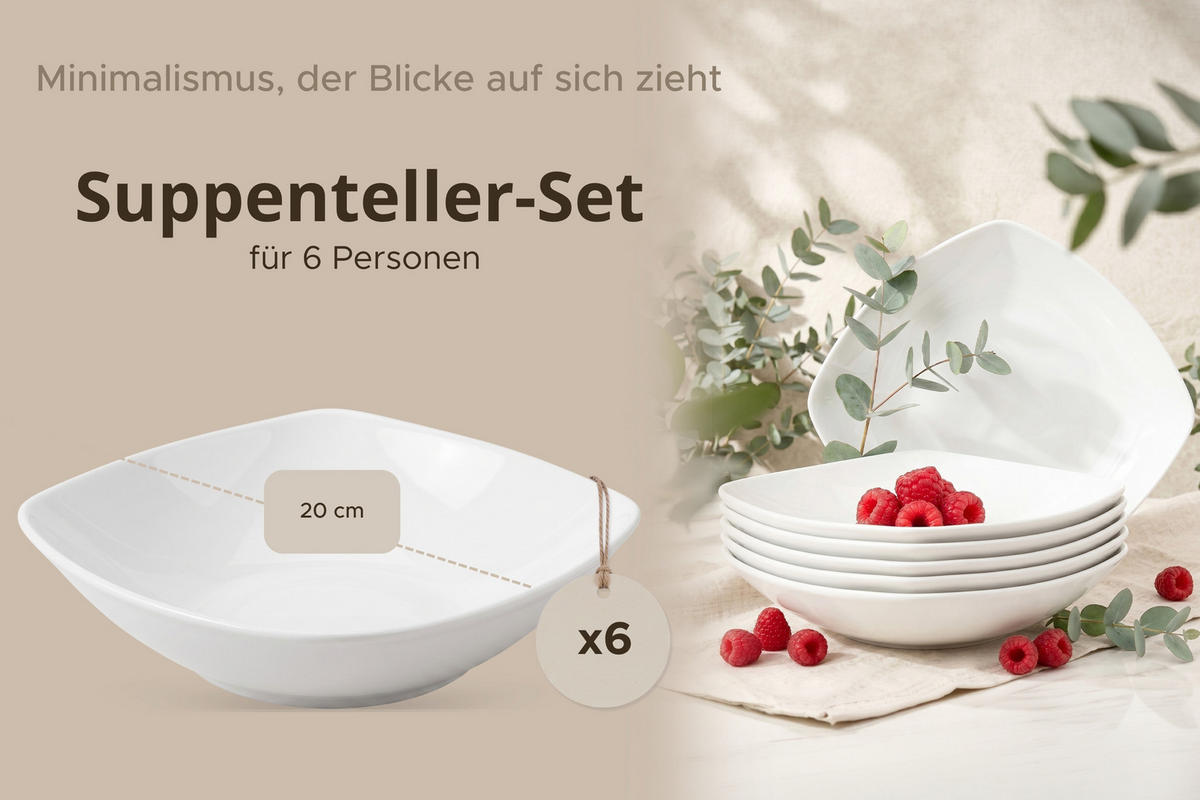 SUPPENTELLER CARLINA 6-tlg - Weiß, Keramik (20cm) - KONSIMO®
