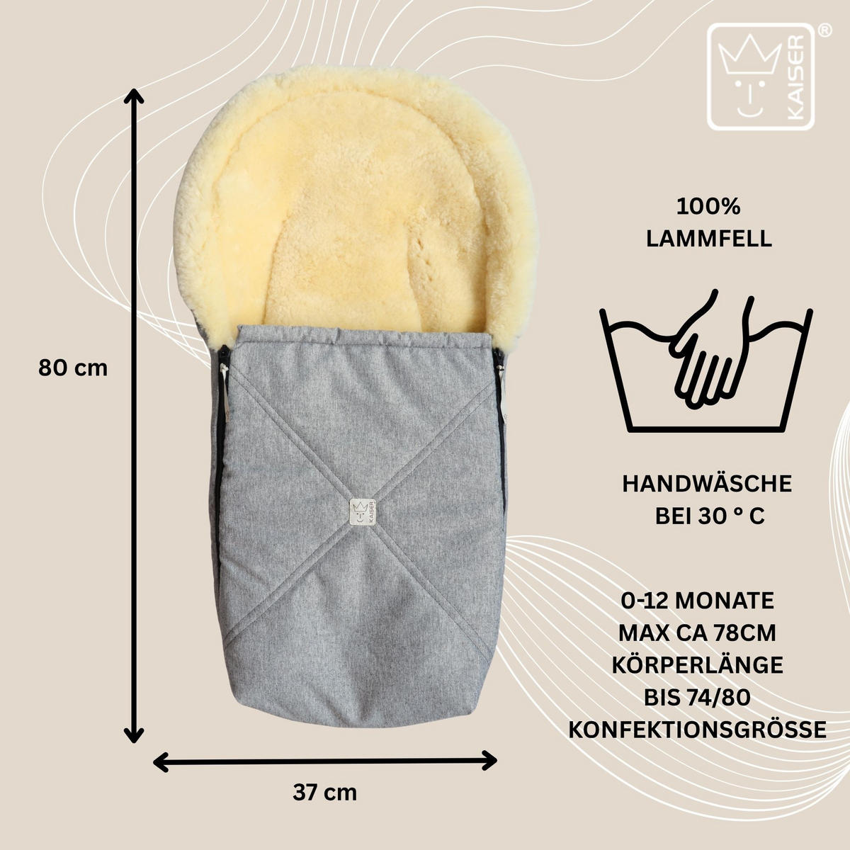 LAMMFELL-BABYSCHALENFUSSSACK Emmy, light grey melange - Grau, Fell (37/10/80cm) - Kaiserbaby