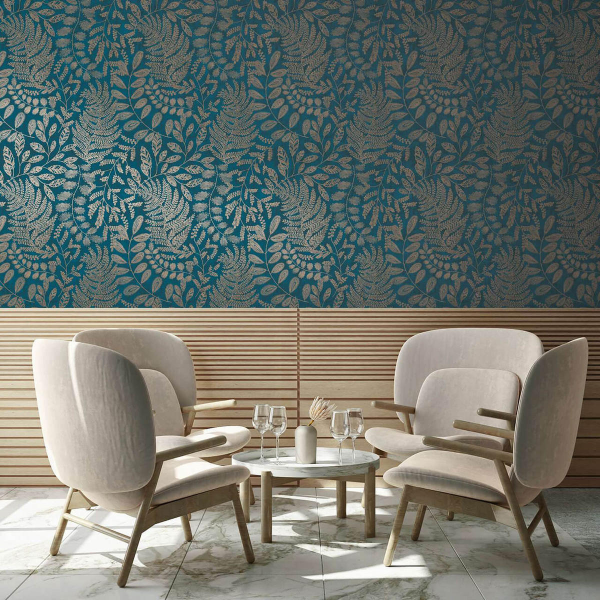 VLIESTAPETE Blau 53/1005 cm - Goldfarben, Textil (53/1cm) - KUNSTLOFT