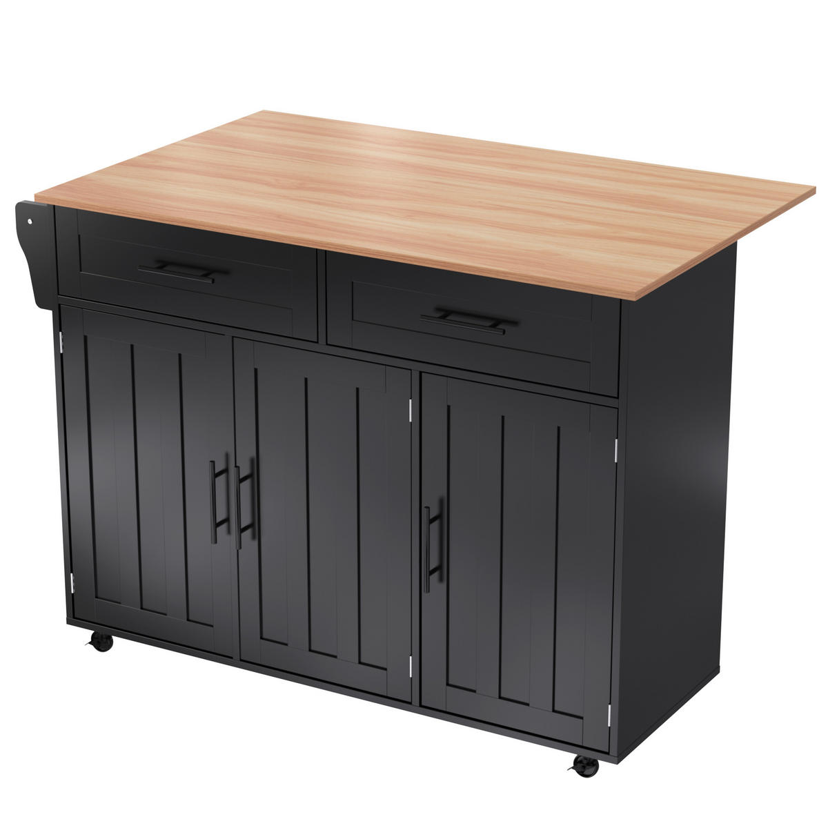 KÜCHENINSEL 129/71/91,5 cm schwarz natur mit klappbarer Arbeitsplatte - Schwarz, Holzwerkstoff (129/91.5/71cm) - OKWISH