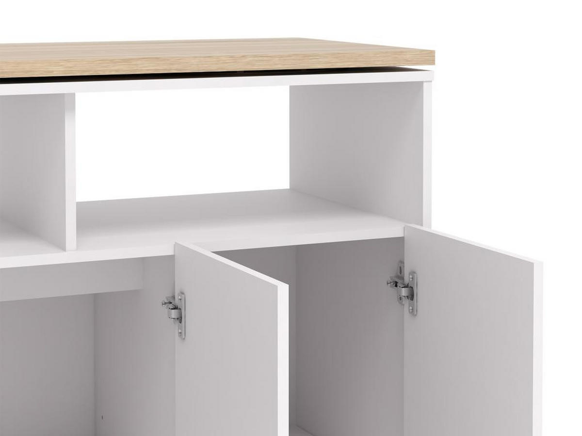 BARTISCH drehbar mit Stauraum - Weiß & Holzfarben - VINALO - Naturfarben, Holz (39.5/94.3/213.4cm) - Vente-Unique