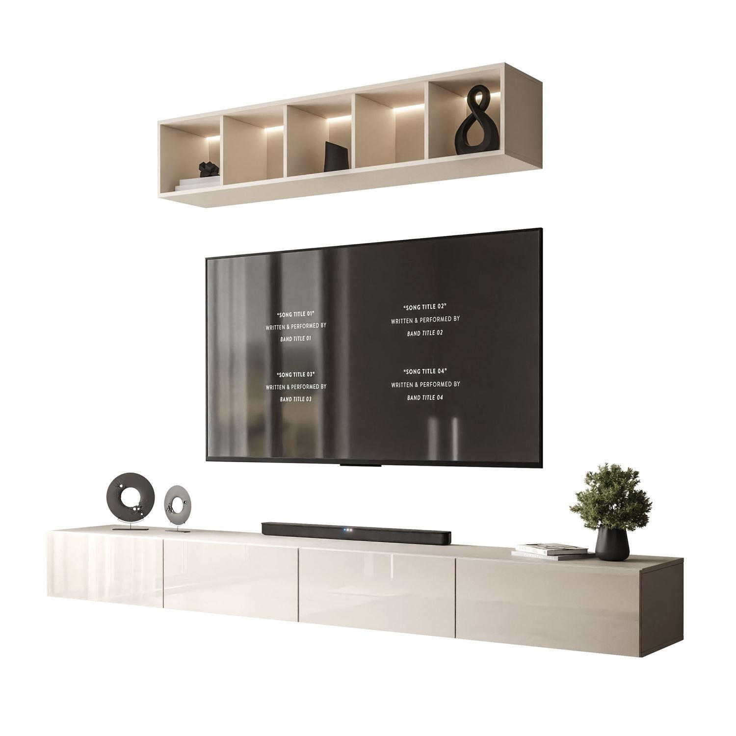 WOHNWAND CARMEN III, hängend mit offenem Regal. - Kaschmir, Holzwerkstoff (250/27/40cm) - Lookway