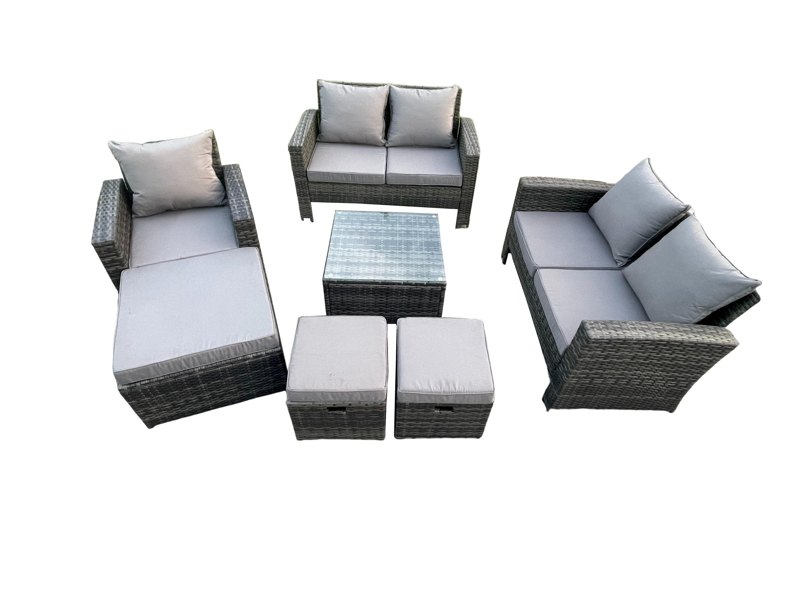 GARTENMÖBELSET Polyrattan Dunkelgrau 8-Sitzer - Dunkelgrau, Metall - Fimous