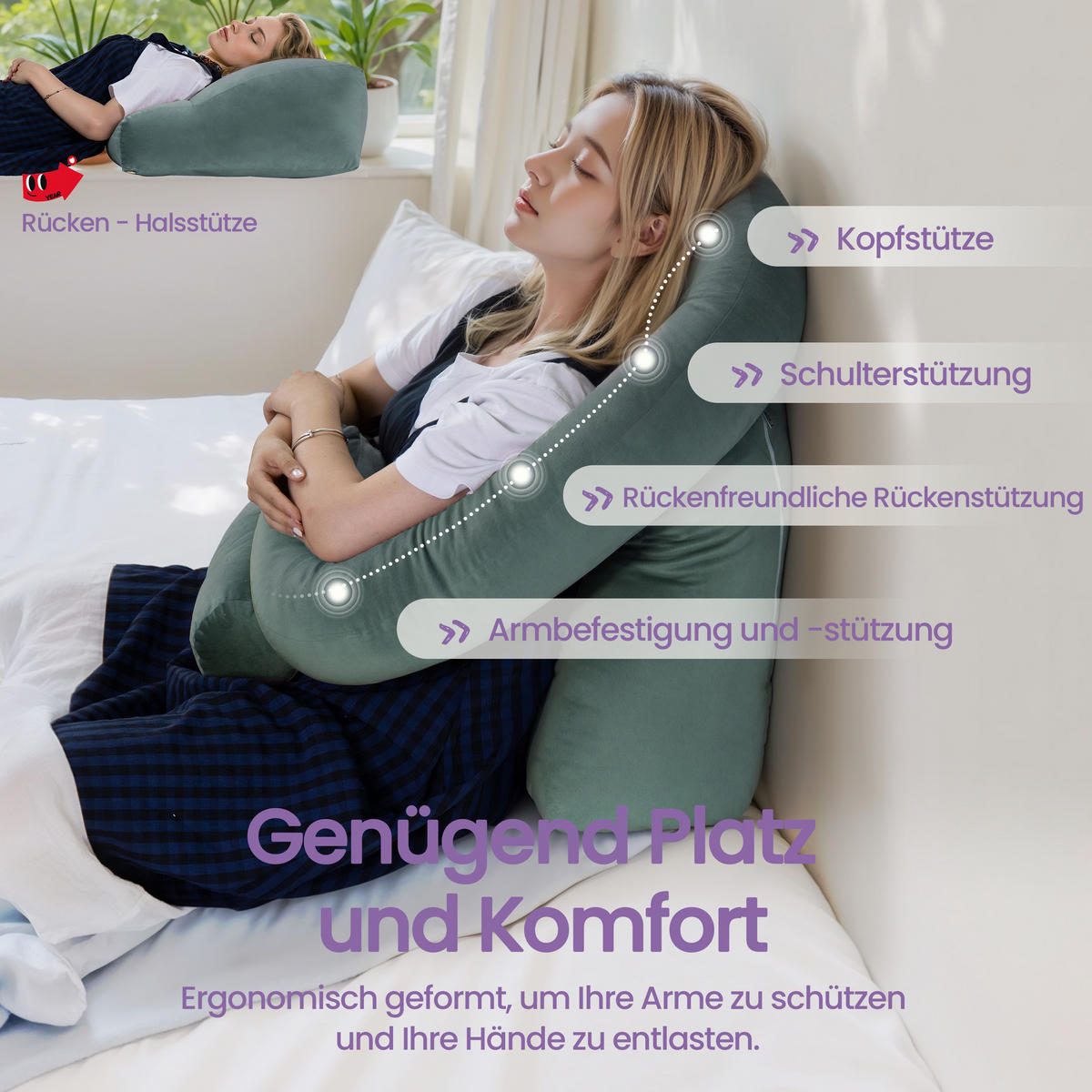 STÜTZKISSEN Grün - Grün, Textil (70/36cm) - Vercart