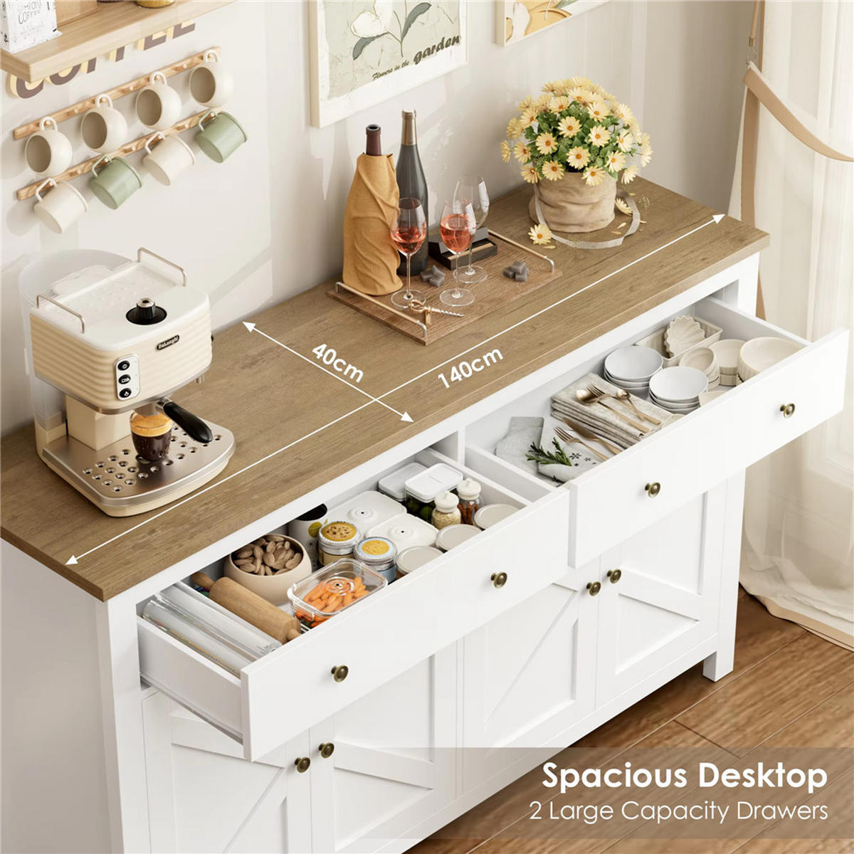 SIDEBOARD 140x89x40 cm Buffetschrank Weiß - Weiß, Holz (140/89/40cm) - Kaket